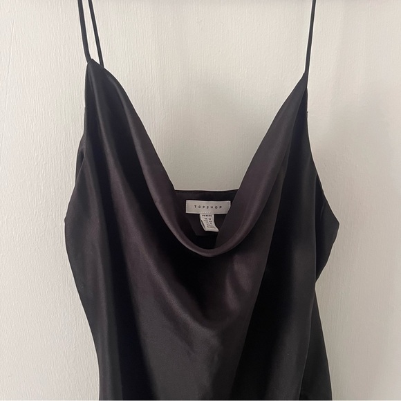 Topshop Slip Dress Mini Cowl Neck Adjustable Side Ruching size 10 Petite - Picture 2 of 9